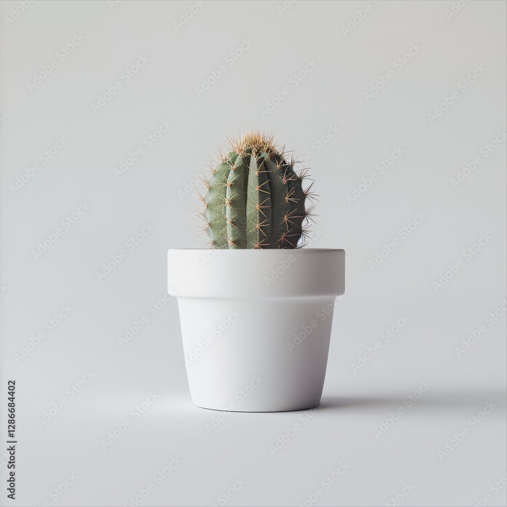 Minimalist Cactus in White Ceramic Pot on Light Background Minimalist Cactus in White Ceramic Pot on Light Background
