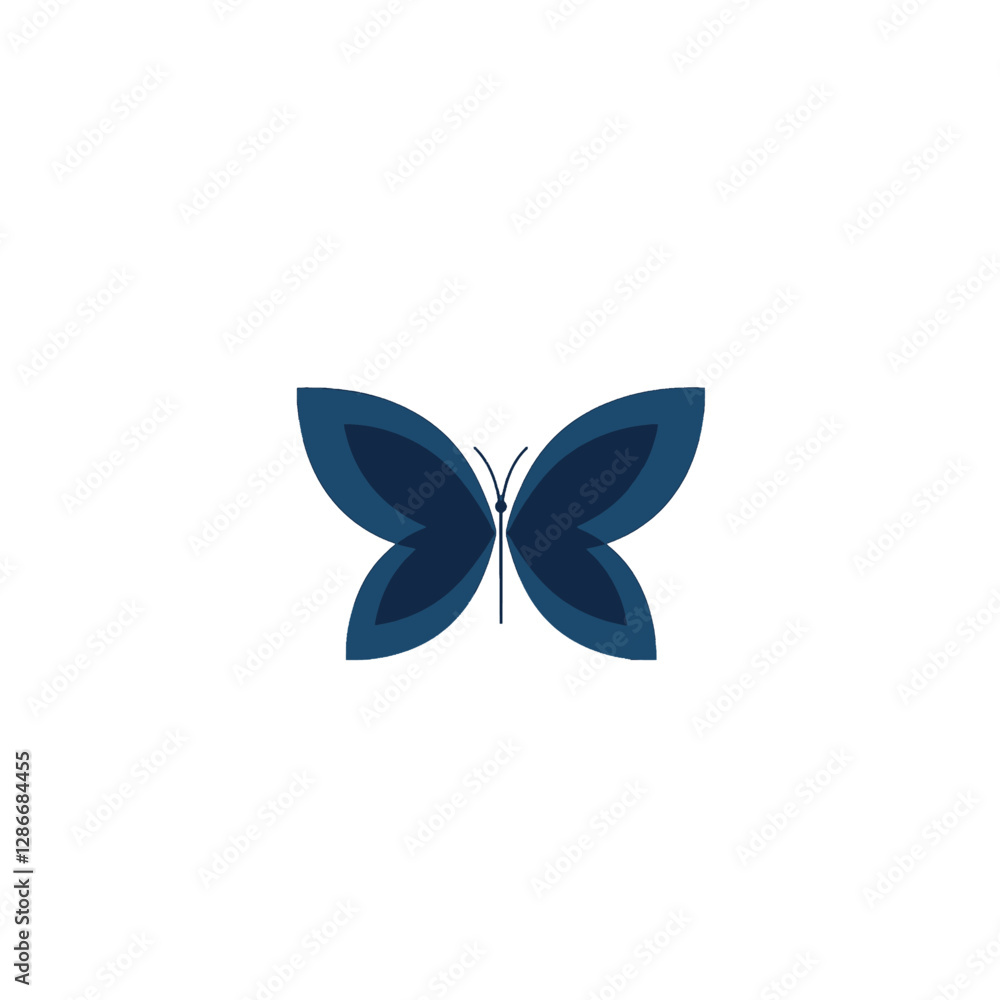 Elegant Blue Butterfly Icon Design on a Minimalistic White Background Elegant Blue Butterfly Icon Design on a Minimalistic White Background
