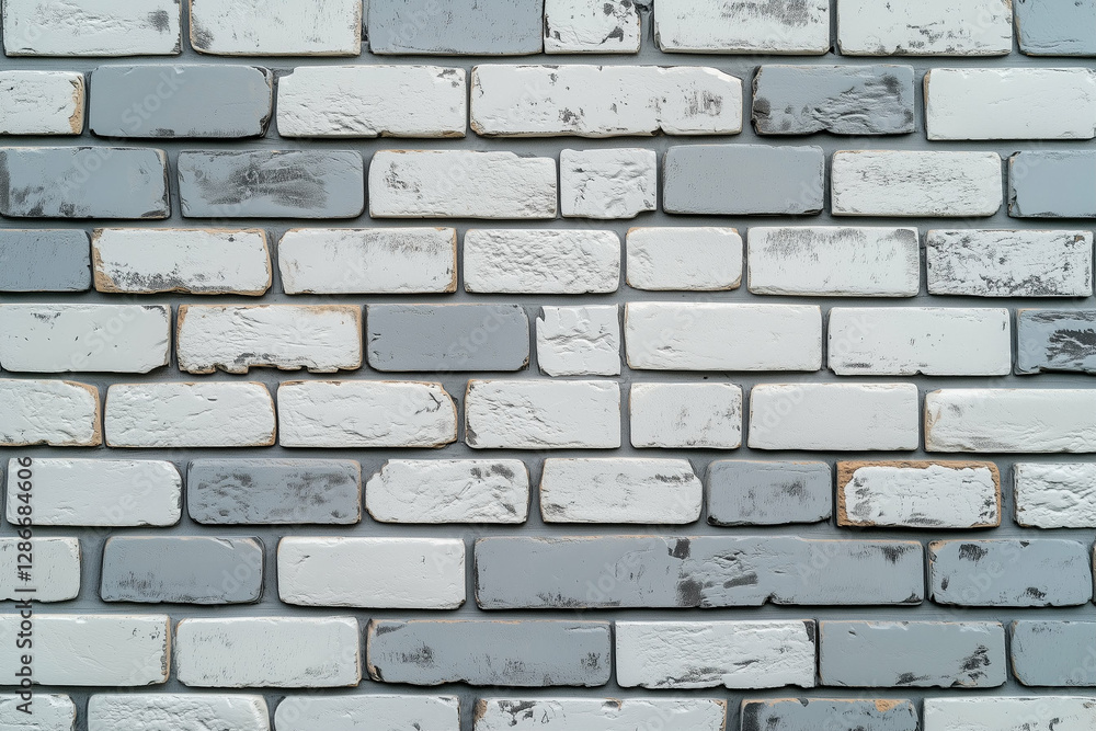 Obraz premium Gray and White Brick Wall Background. Brick wall with gray and white bricks in a horizontal pattern. Texture of a brick wall with alternating gray and white bricks