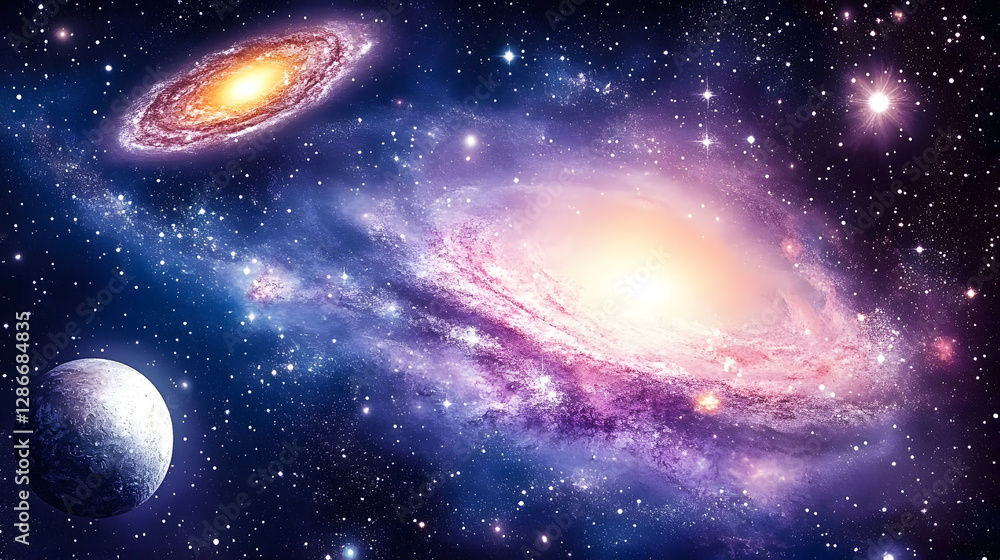 Obraz premium Large galaxy with bright star in cosmic space abstract representation of the universe and celestial bodies