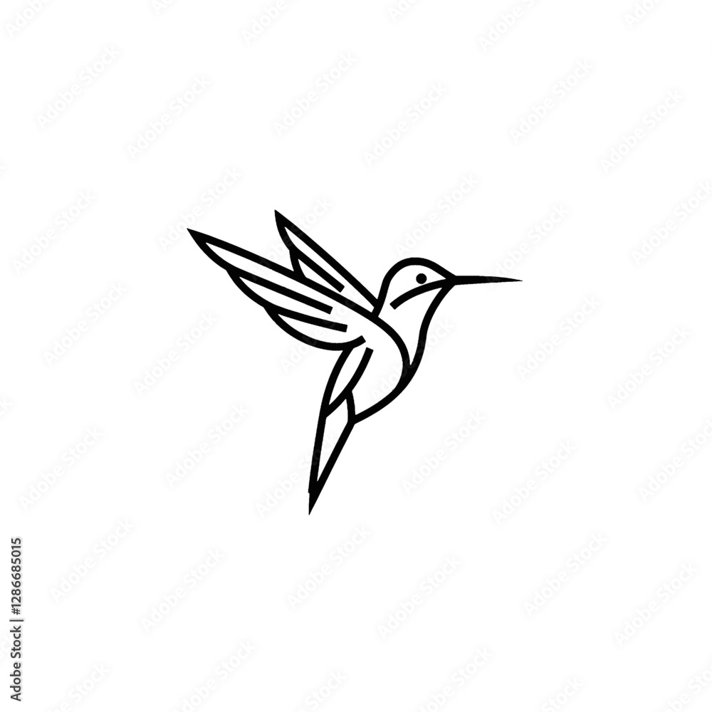 Fototapeta premium Minimalist Outline Design of a Stylized Hummingbird Illustration on White