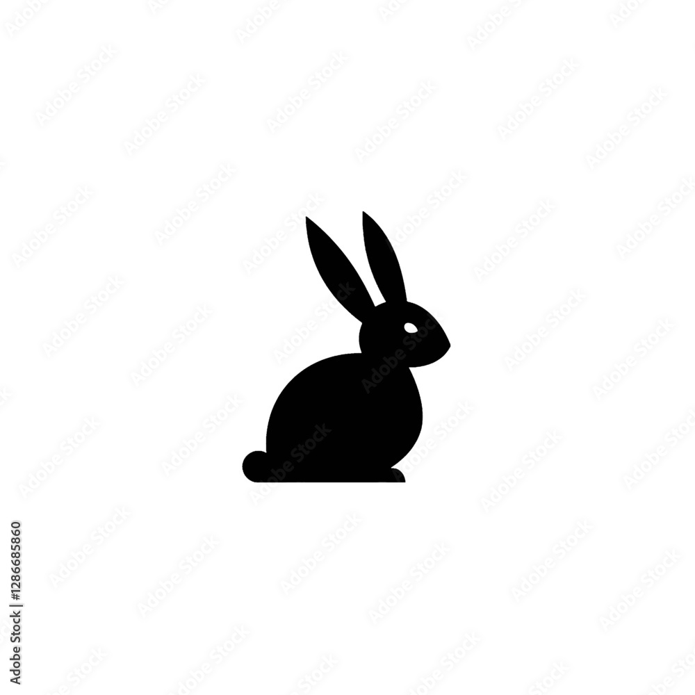 Silhouette of a Rabbit Facing Right on a White Background Silhouette of a Rabbit Facing Right on a White Background