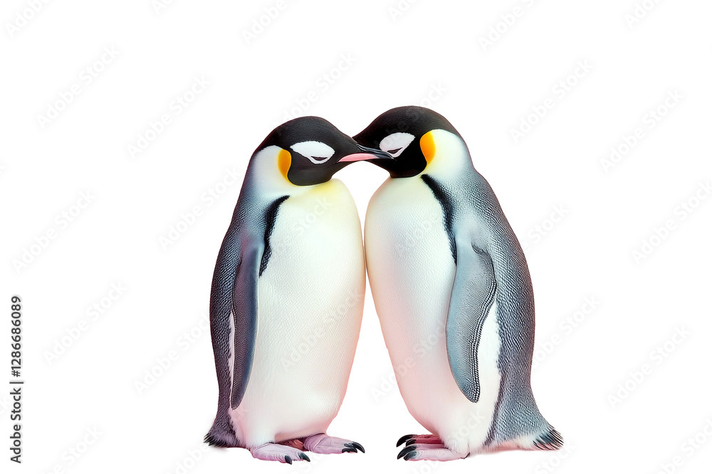 Obraz premium Cute penguins share a romantic moment against a transparent background in an enchanting portrayal of love and affection