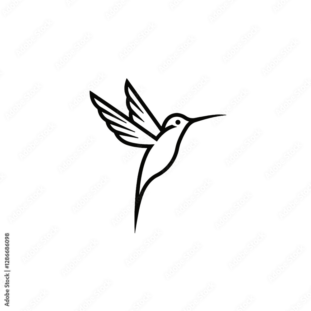 Minimalist Black And White Hummingbird Outline Artwork With A Clean Design Minimalist Black And White Hummingbird Outline Artwork With A Clean Design