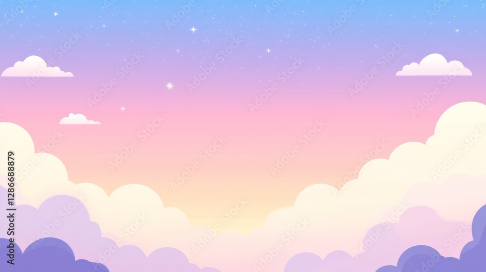 Cartoon Sky Landscape with Clouds and Stars in Pastel Colors Cartoon Sky Landscape with Clouds and Stars in Pastel Colors