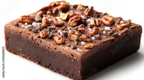 Indulge in the luscious delights of chocolate temptation showcasing divine chocolate fudge brownies, sprinkled with chopped almonds and a hint of sea salt.  photo