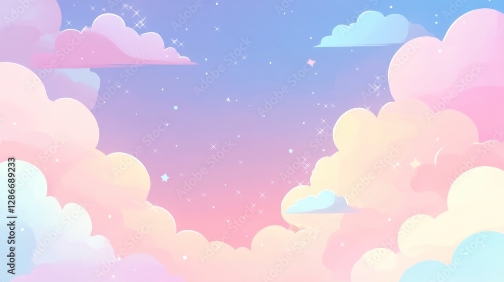 Pastel Sky with Clouds and Stars Dreamy Background Illustration Pastel Sky with Clouds and Stars Dreamy Background Illustration