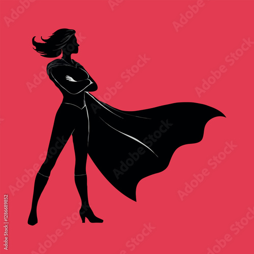 Black Superwoman Silhouette, Superhero mom, woman's day , mother's day, Vector Image, illustration .