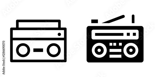 Retro Radio Cassette Player Icon Design – Vector Symbol Set