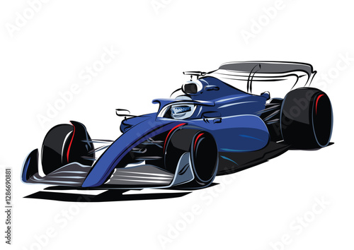 Formula car color illustration. Sports car collection for design of fliers, brochures and banners. Blue colored race car