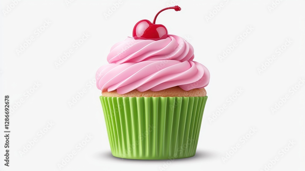 Yummy cupcake with a glossy cherry on top against a soft background highlighting a classic and irresistible dessert Yummy cupcake with a glossy cherry on top against a soft background highlighting a classic and irresistible dessert