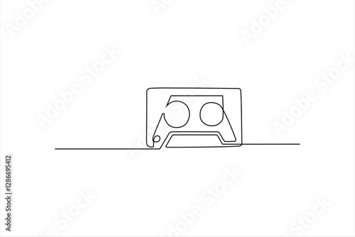 Minimalistic drawing of a vintage cassette tape resting on a flat surface