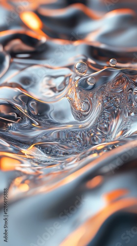 Water Droplets Create Ripples on a Shimmering Surface Reflecting Light and Color