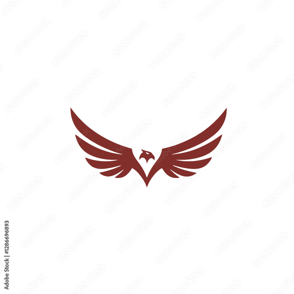 Obraz premium Elegant Maroon Eagle Logo With Wings Spread Symmetrically on White Background
