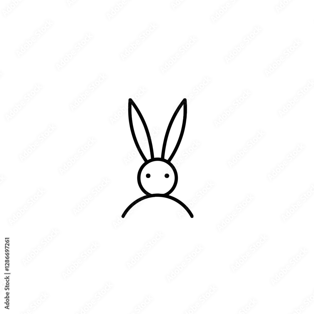 Fototapeta premium Minimalist Line Drawing of a Cute Rabbit with Abstract Features on White
