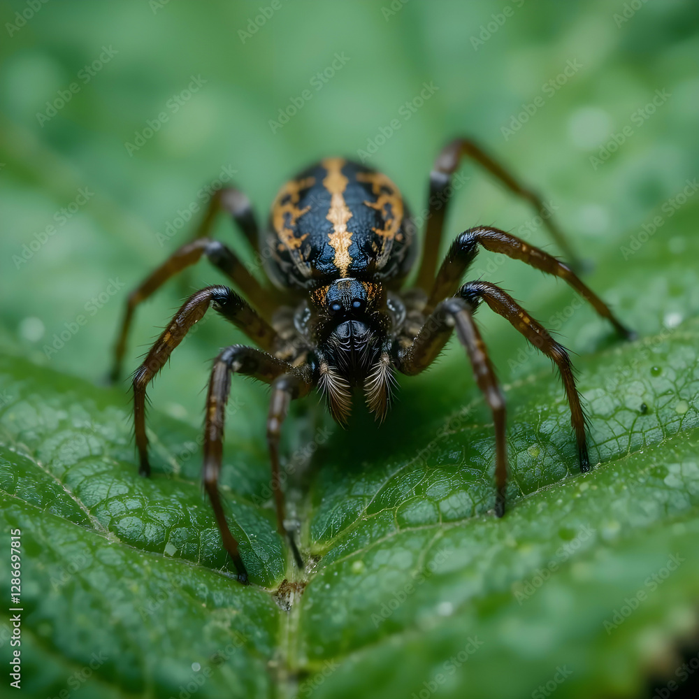 Fototapeta premium Closeup shot of a spider on the green leaf