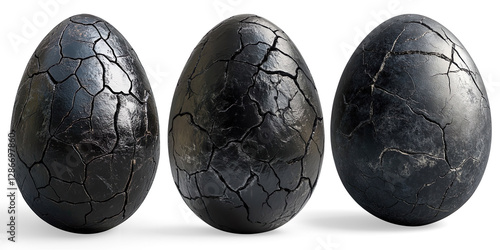 Cracked Black Dragon Egg on a Transparent Background