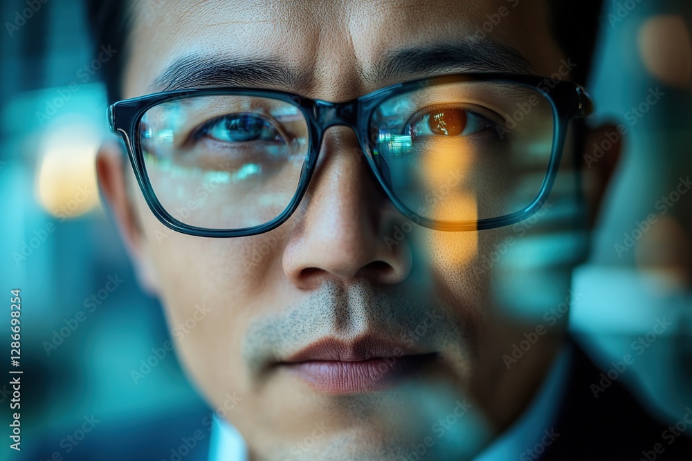 Closeup of businessman wearing eyeglasses Closeup of businessman wearing eyeglasses