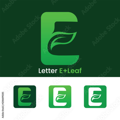 Initial letter E leaf logo design green gradient organic leaf logo