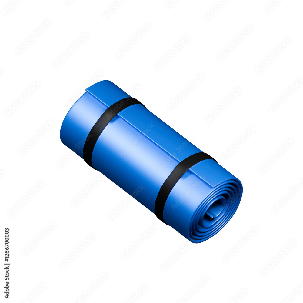 Realistic 3d detailed blue exercise mat, rolled up foam yoga mat. 3d illustration on isolated background Realistic 3d detailed blue exercise mat, rolled up foam yoga mat. 3d illustration on isolated background