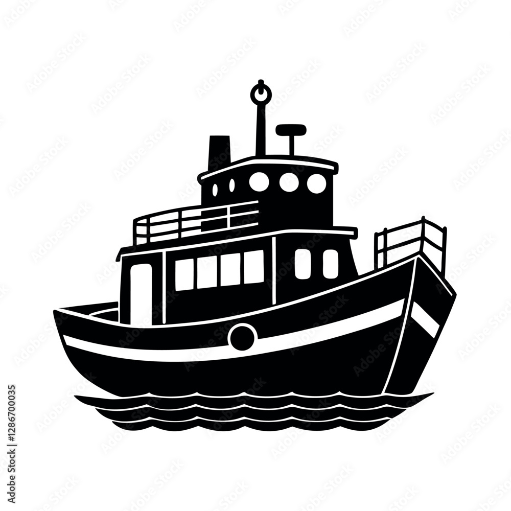 Stunning Towboat Silhouette Vector Set Stunning Towboat Silhouette Vector Set