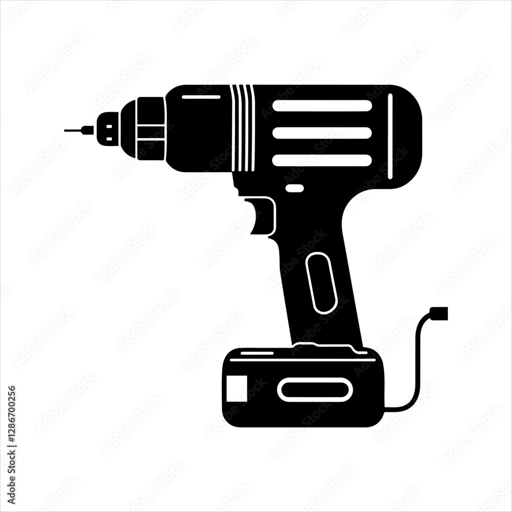 Drill machine silhouette vector, Electric drill machine icon Drill machine silhouette vector, Electric drill machine icon