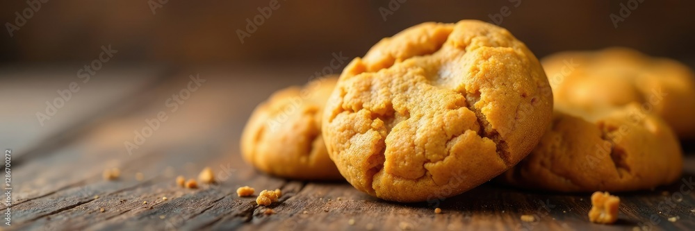 Crunchy sweet pumpkin cookies on wooden table, dessert, baking Crunchy sweet pumpkin cookies on wooden table, dessert, baking