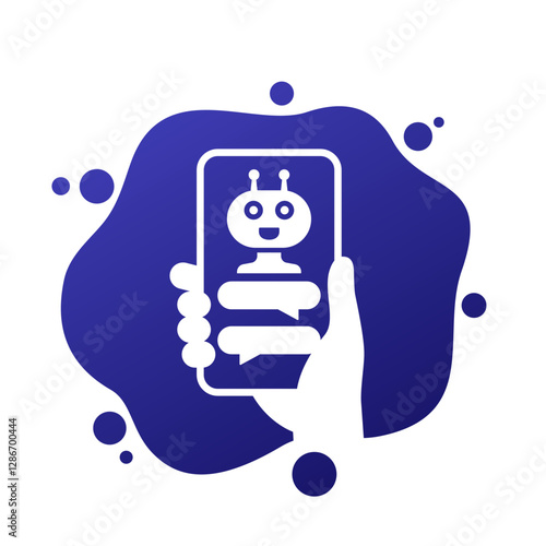 AI Assistant app vector icon with phone in hand