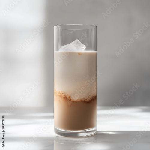 Layered Iced Coffee with Cream in a Tall Glass - AI Generated