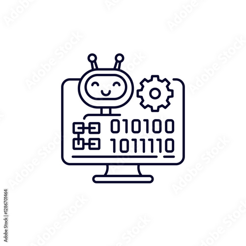 robotics technology line icon with robot