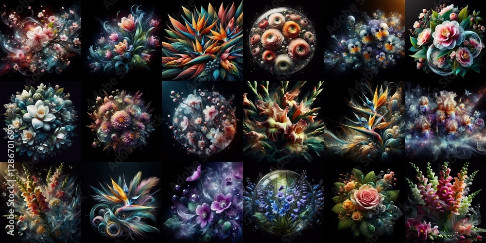 Fototapeta premium Blending of flowers with glass. AI generated illustration