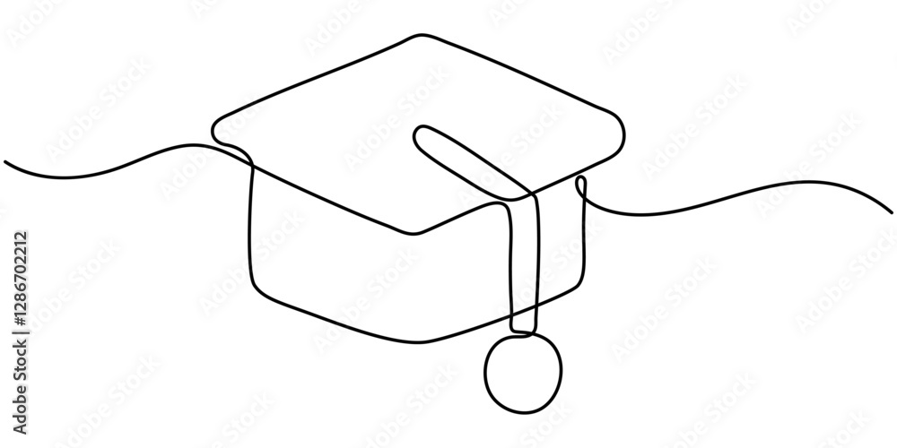 Obraz premium continuous line graduation cap.one line drawing of graduation cap.university graduation sign isolated white background, graduation cap celebrating continuous one line drawing vector illustration. 