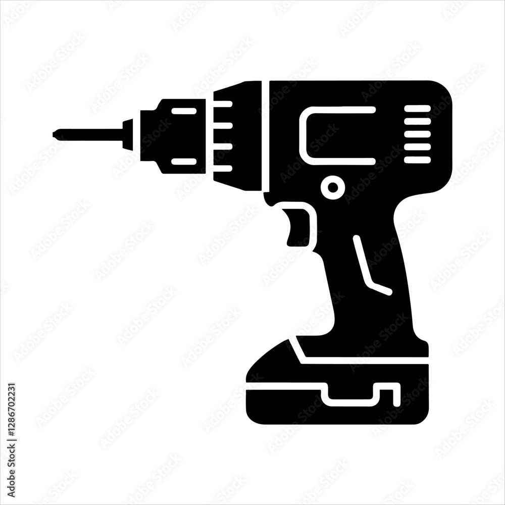 Drill machine silhouette vector, Electric drill machine icon Drill machine silhouette vector, Electric drill machine icon
