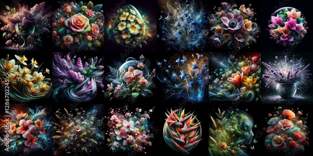 Fototapeta premium Blending of flowers with glass. AI generated illustration