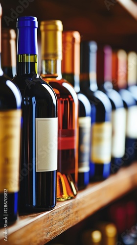 Selection of Various Wine Bottles on Display in a Well-Lit Bar at Evening Time