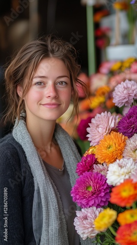 Young Woman Poses Gracefully Among Vibrant Flowers in a Natural Setting