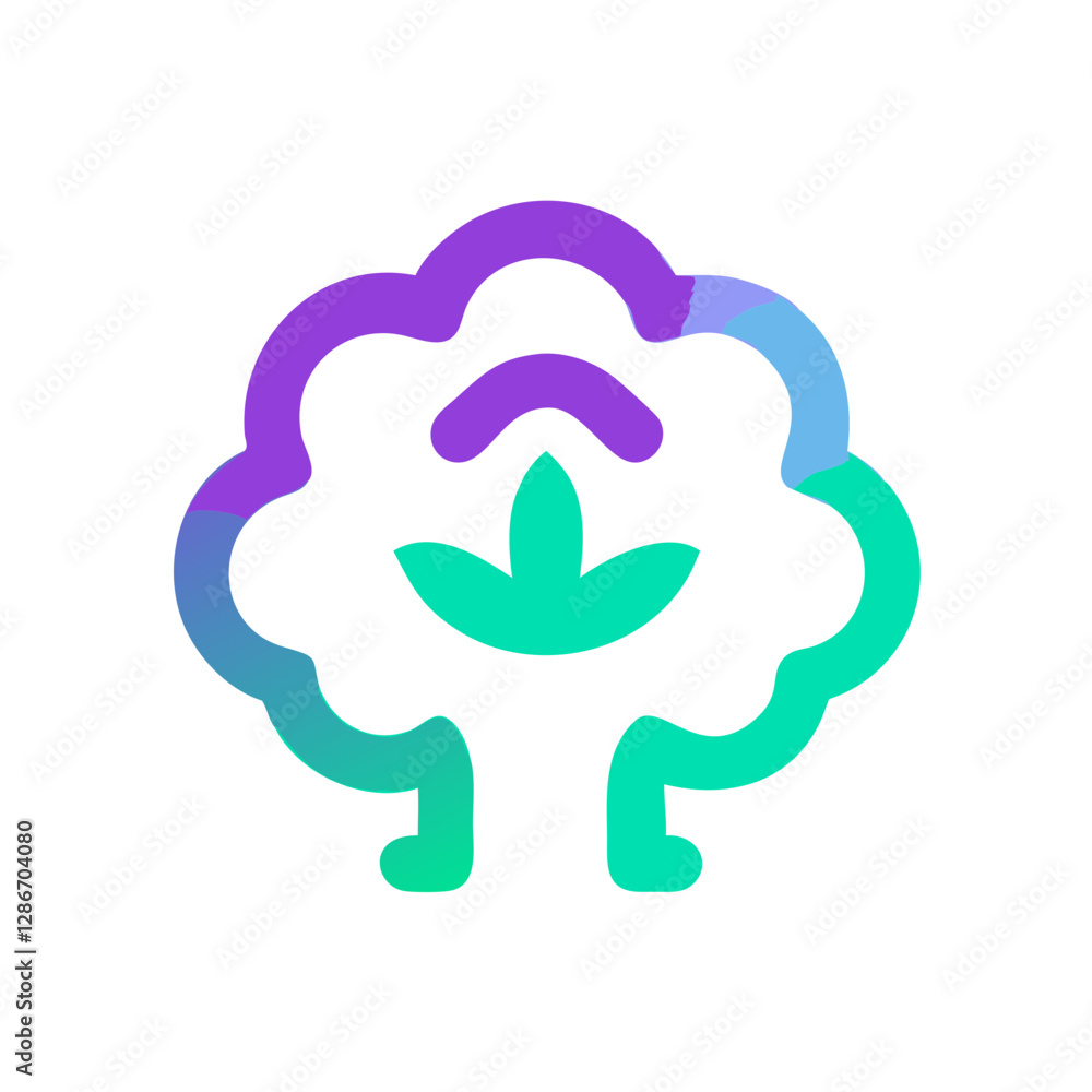 Obraz premium Colorful brain illustration with a plant symbol, creativity concept