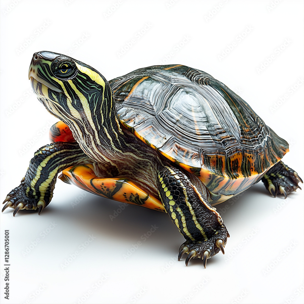Obraz premium Red-Eared Slider Turtle Isolated on White Background