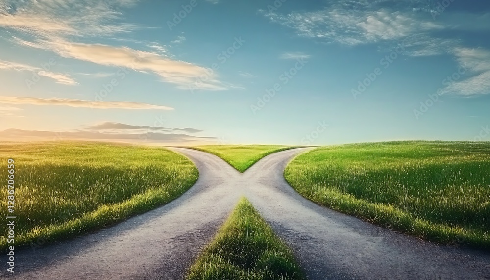 Concept of choice with crossroads spliting in two ways, decision, direction, dilemma, pathway, options, select ,
Concept of choice with crossroads spliting in two ways, decision, direction, dilemma, pathway, options, select ,