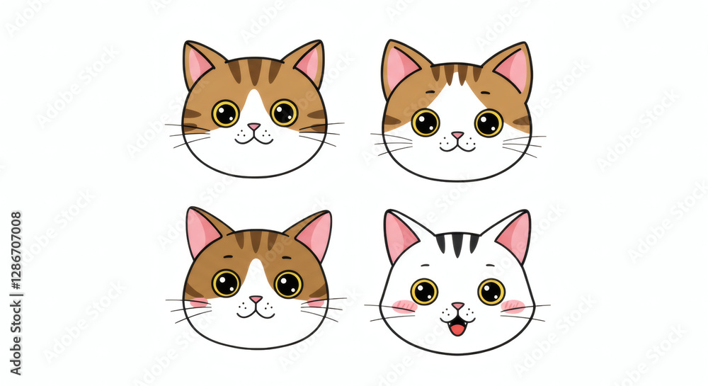 Adorable Cartoon Cats: Four Unique Expressions. Isolated on Transparent Background. Adorable Cartoon Cats: Four Unique Expressions. Isolated on Transparent Background.
