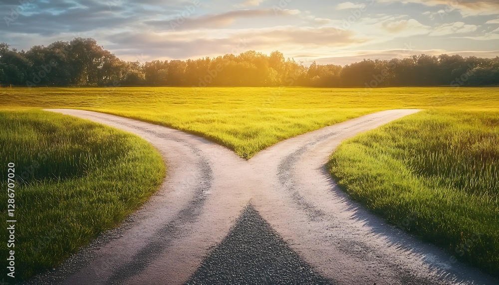 Concept of choice with crossroads spliting in two ways, decision, direction, dilemma, pathway, options, select ,
Concept of choice with crossroads spliting in two ways, decision, direction, dilemma, pathway, options, select ,