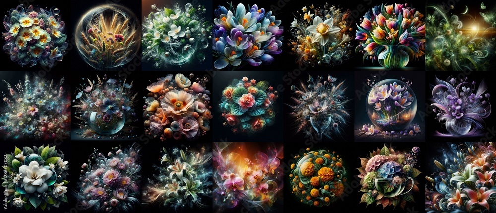 Fototapeta premium Blending of flowers with glass. AI generated illustration