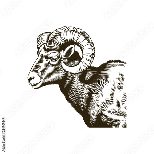 Vintage engraving woodcut mountain sheep vector illustration art design