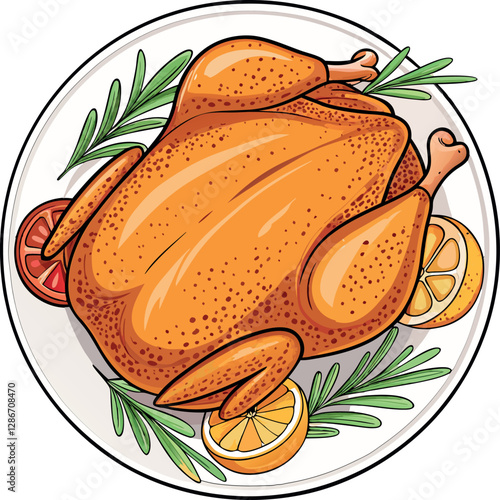 Roast Chicken with Colorful Minimalist Vector Design Featuring Retro Vintage Illustration for a Delicious and Artistic Culinary Artwork