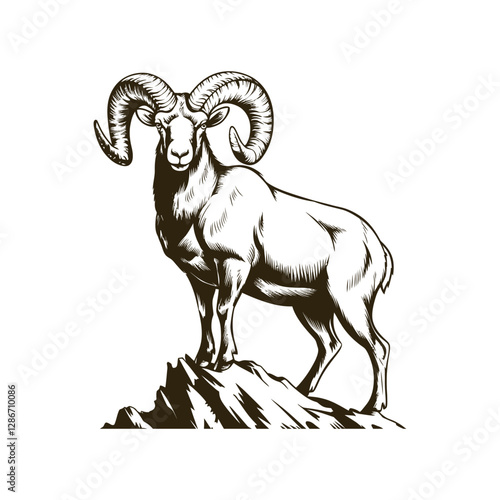 Vintage engraving woodcut mountain sheep vector illustration art design