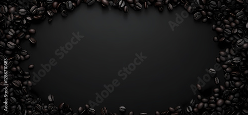Roasted Coffee Beans Border: Aromatic roasted coffee beans frame a dark, inviting space, perfect for text or design, highlighting the rich texture and inviting allure of the essential ingredient.