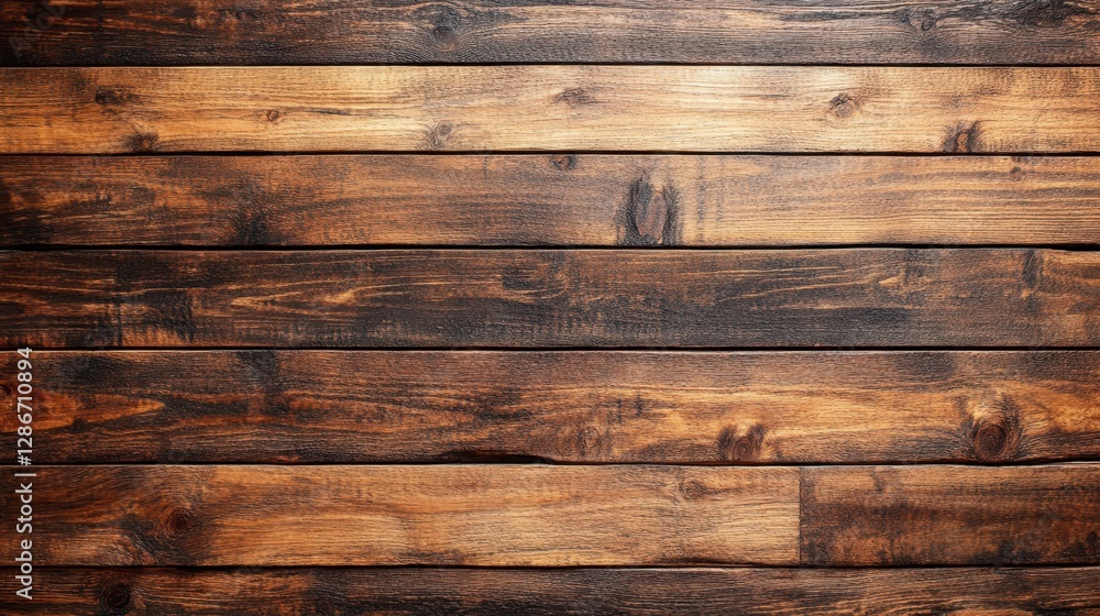 Naklejka premium A detailed close-up showcasing a wooden wall enhanced with a rich brown stain, highlighting the natural grain and texture of the wood.
