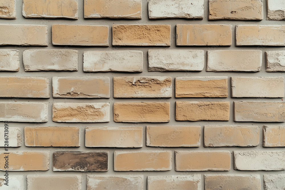 Obraz premium Brick wall background with beige bricks. Close-up of a brick wall texture