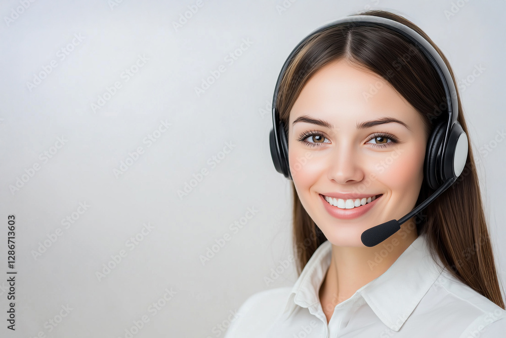 Smiling female call center operator wearing a headset, isolated on white background Smiling female call center operator wearing a headset, isolated on white background
