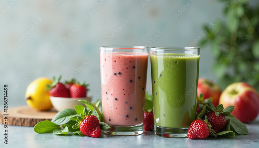 Fresh smoothies with fresh fruits and herbs Fresh smoothies with fresh fruits and herbs